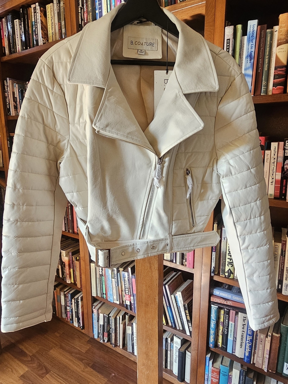 Cream Quilted Leather Moto Jacket